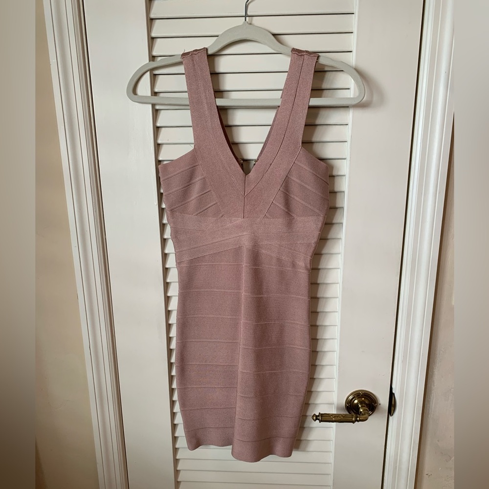 Tan fitted bandage cocktail dress